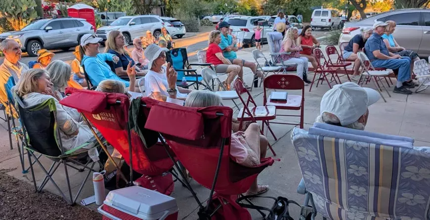 Crowd enjoying local musicians at Porch Fest