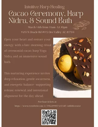 Image: March Cacao Ceremony, Harp Nidra, & Sound Bath