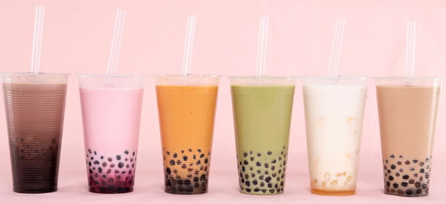 colorful boba tea array