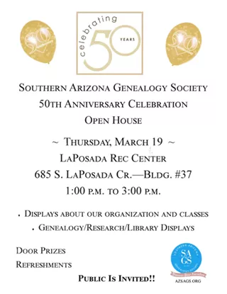 Image: Southern Arizona Genealogy Society 50th Anniversary Celebration